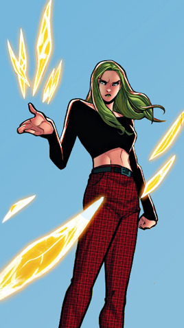 newgenesis:LORNA DANE in X-FACTOR #8[ID: In both panels Lorna is facing forward with a determined lo