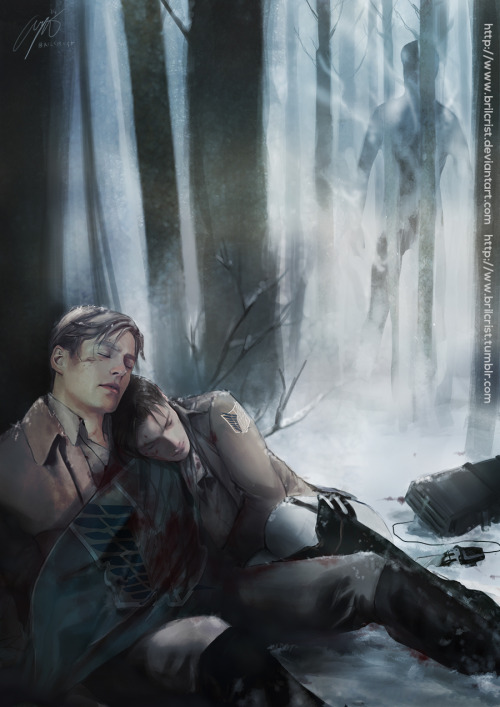 brilcrist:  Well, u’ve actually got a full view artwork from me@w@i was made this for 團兵幸福委員會♥ ErwinxLevi Anthology But since this art is too angst n tragic for the book, we decided to submit different eruri art~So, yeah enjoy the eruri
