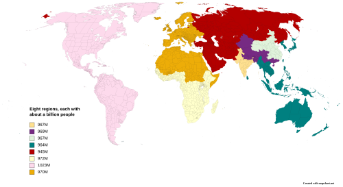 We’re nearly at 8 billion people. Here’s the world population divided into 8 roughly equ