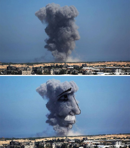 amroyounes:  Palestinians Turn Smoke From Israeli Rocket Strikes Into Powerful Images Some would consider the arming of Israel, the constant bombardment and the murder of children as terrorism.  But thats not how Israel and the U.S. sees it.