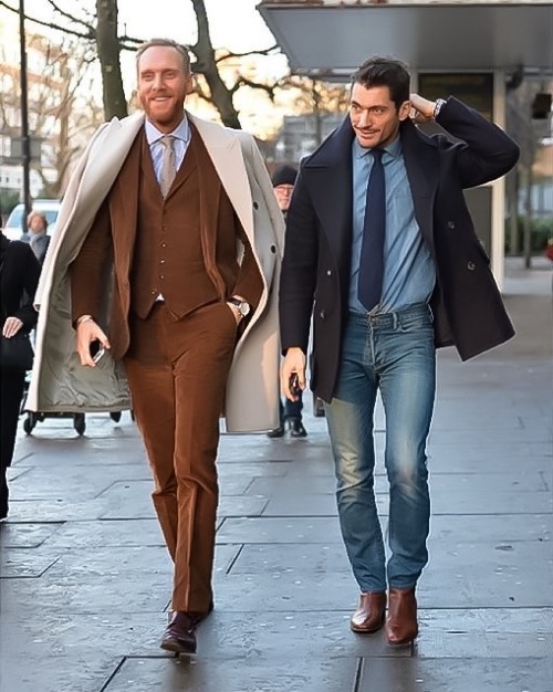 officialdavidgandy:  Day One - LCM AW16 - For his Day One daytime outfit, David Gandy chose a more casual, yet sophisticated look wearing perfectly fitting faded blue jeans by Lucky Brand, navy pea coat from Private White VC and shoes from David Preston