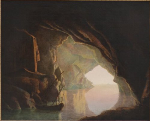 artist-joseph-wright: A Grotto in the Gulf of Salerno, Sunset, 1781, Joseph WrightMedium: oil,canvas
