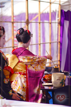 Geisha-Kai:  Baikasai 2014: Maiko Ichimari (Purple) As A Host And Maiko Katsuna (Black)