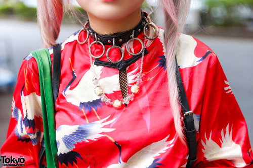 20-year-old Japanese shop staff Baki on the street in Harajuku wearing vintage Thai Boxing Shorts fr