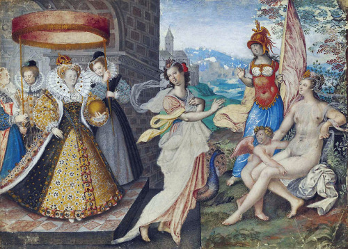 Isaac Oliver - Elizabeth I and the Three Goddesses (c. 1588).A reworking, with updated costume, by I