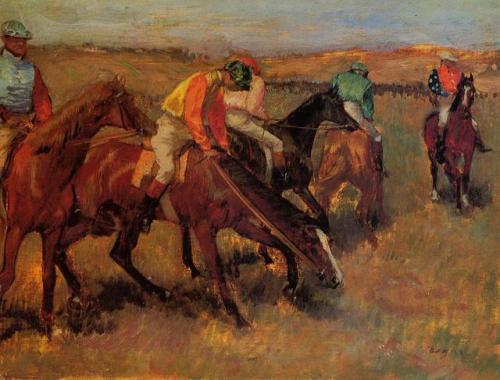 artist-degas:  Before the Race, 1882, Edgar DegasMedium: oil,panel
