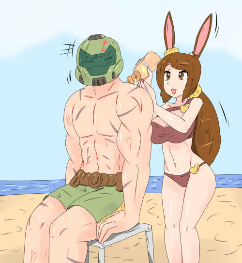 Doom Slayer and Velvet having a day at the beach