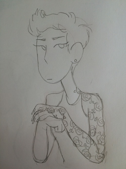 k-riggy:  one of my human pearls(i have many lmao) after the death of rose she decided to get a rose sleeve tattoo in her honour. she has two pairs of glasses that she wears on and off and she’s the typical good girl lesbian. idk what else 