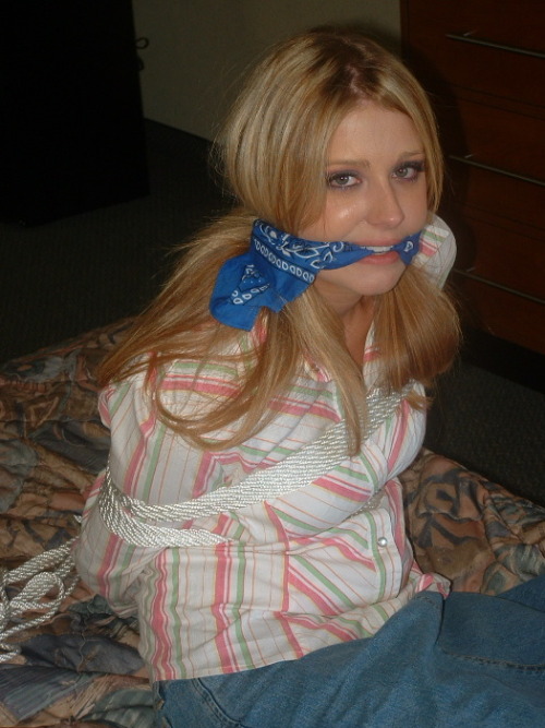 Porn Pics graybandanna:  Cute captive tied up in a