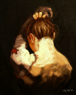 the-steve-bucky-ship: Morning Rituals Bucky pulling his hair back with a hair tie. My Steve/Bucky Art | Amazon | Society6 