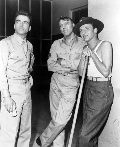 Burt Lancaster and Montgomery Clift  Frank Sinatra on the set of From Here to Eternity (1953)&n