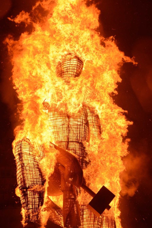 A ninot burns down during Les Falles festivity in València, Valencian Country.Falles are a Valencian