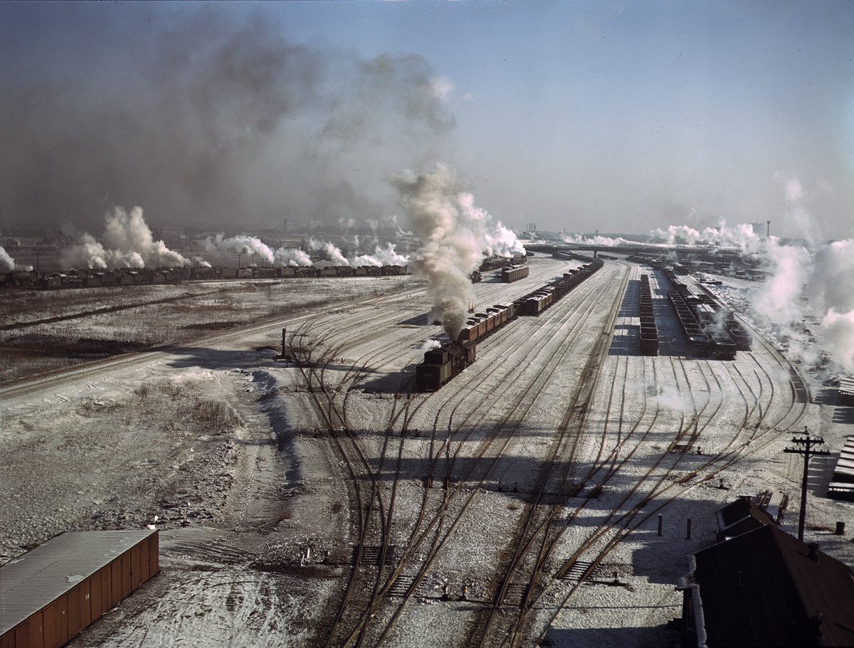historicaltimes:  Chicago rail yard, December 1942, by Jack Delano via reddit 