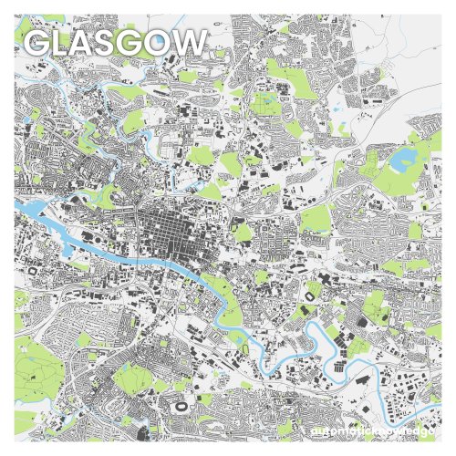 10km x 10km British city squares displaying the urban fabric, including parks and water.Details and 