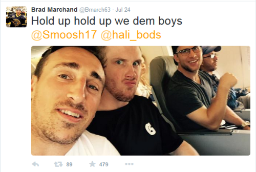 dj-sean-mony: How did I miss this tweet from Brad Marchand quoting Wiz Khalifa “#are they ma