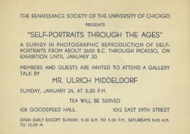 Invitation to 1943 exhibition Self-Portraits through the Ages