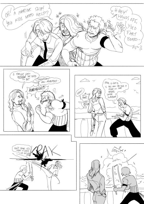 wellfine:A comic about 40-year-old Sanji meeting 19-year-old Sanji (and Zoro) and the rest of the cr