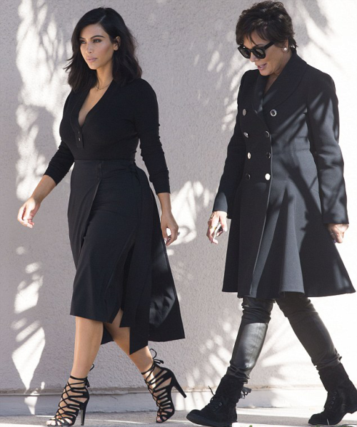 kimkardashianfashionstyle:February 6, 2015 - Kim Kardashian & Kris Jenner leaving the DMV in Thousand Oaks.   