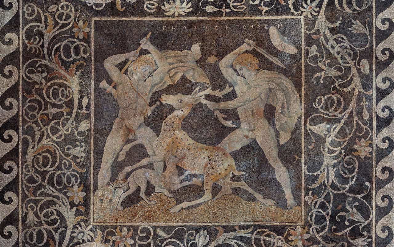 coolartefact:  Stag Hunt, mosaic floor by the artist Gnosis from the House of Helen,