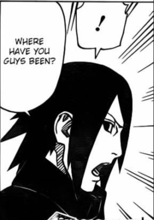 kimonomoon:  Sasuke in Protective Father mode demanding in anger where his is daughter went ^^ and then goes into Protective husband mode when Orochimaru insults his wife by basically putting it like his wife is weak. I loved Sasuke’s response back