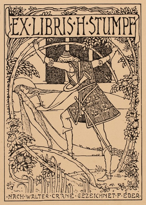 H. Stumpf bookplate. Artist: F. Eder.“Nach Walter Crane.” Crane was a British artis