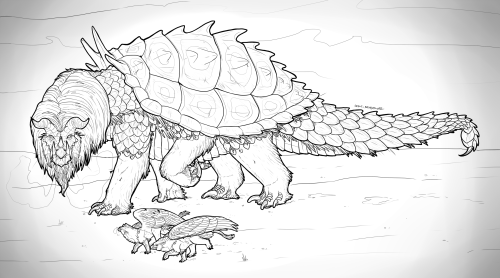 saint-nevermore:inktober day 20 - “tread”the tarasque is a gargantuan beast with an upper shell and 