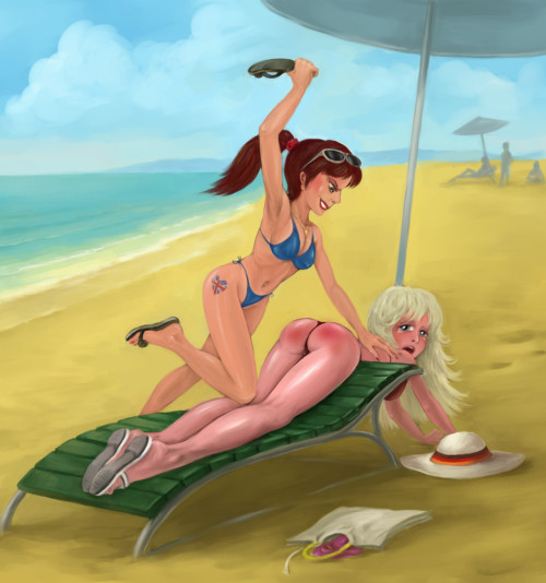 Spanking Bikini Beach - spankasticart: Another beach spanking by Porn Photo Pics