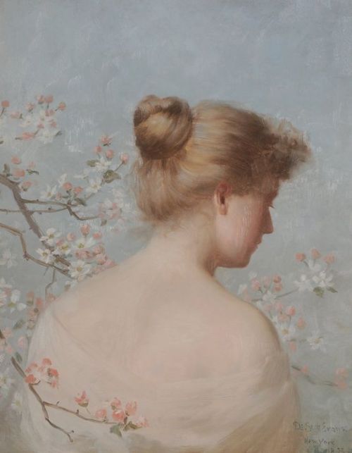 unefemmediscrete:   Beauty Among the Cherry Blossoms by Scott Evans , 1893 .