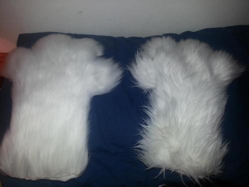 This is a picture of my fursuit paws, one brushed and the other I hadn’t gotten to yet! This i