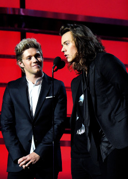 harrystylesdaily: Niall Horan and Harry Styles speak onstage during the 2015 Billboard Music Awards at MGM Grand Garden Arena on May 17, 2015 in Las Vegas, Nevada. 