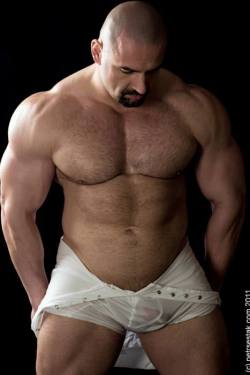 musclelover:  Massive delts, pecs and biceps on this muscle bull. Could hang off his pecs for hours Looking for muscle to worship? Look no further than http://www.rexterz.com for all your muscle worship desires! 