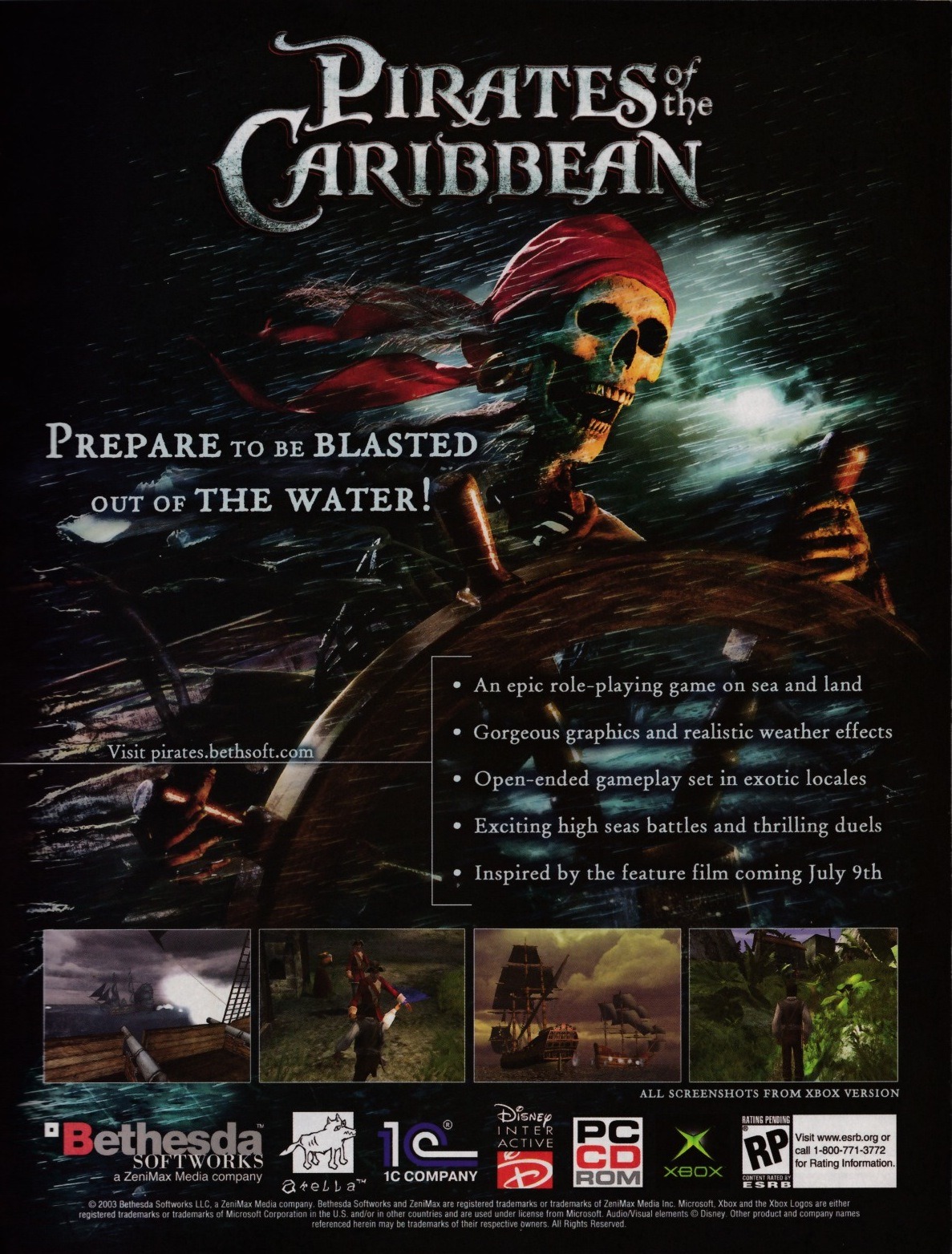 “Pirates of the Caribbean”
• GamePro, July 2003 (#178)
• Before Disney realized that Johnny Depp’s Keith Richards impersonation was enough to sell their franchise of swashbucklers, all they could hope for their Pirates of the Caribbean tie-in games...