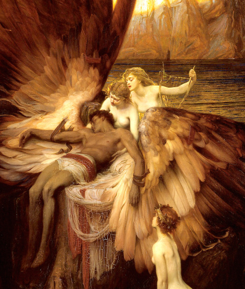 semiramisbabylonianqueen:Herbert Draper , The lament for Icarus ,1898