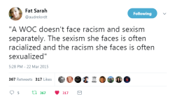 profeminist:   “A WOC doesn’t face racism