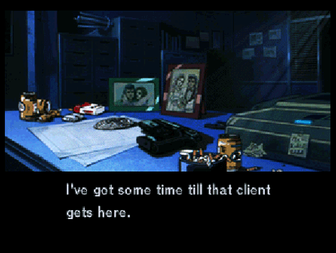  Waiting for a new client in Policenauts - PSX - Konami, 1996 