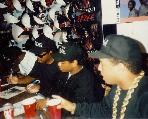still-talkinshit:  Eazy E, Ice Cube and DJ Yella - 1988