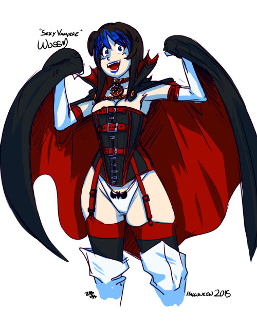 OC_tober costume challenge thing day 12.  Wossarem’s Wossy as a sexy vampire lady.