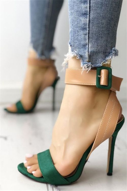 hottest-shoes:$41.99 Colorblock Ankle Slingback Thin Heeled Sandals #sandals #thinheeled #slingback 