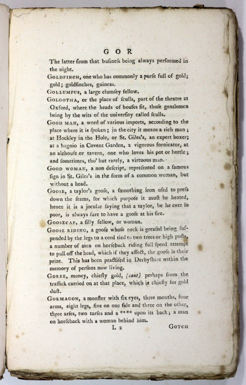 A Classical Dictionary of the Vulgar TongueAnon [Francis Grose]London Printed for S Hooper 1785 Firs