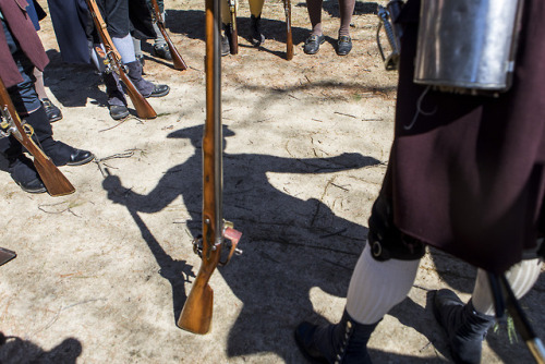 Scenes from the inspection of arms and accoutrements prior to Patriots&rsquo; Day at the Minuteman N