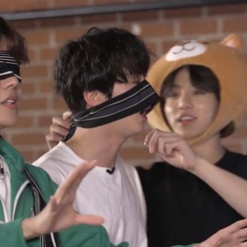jungkook fixing seokjin’s blindfold but mostly just laughing at him