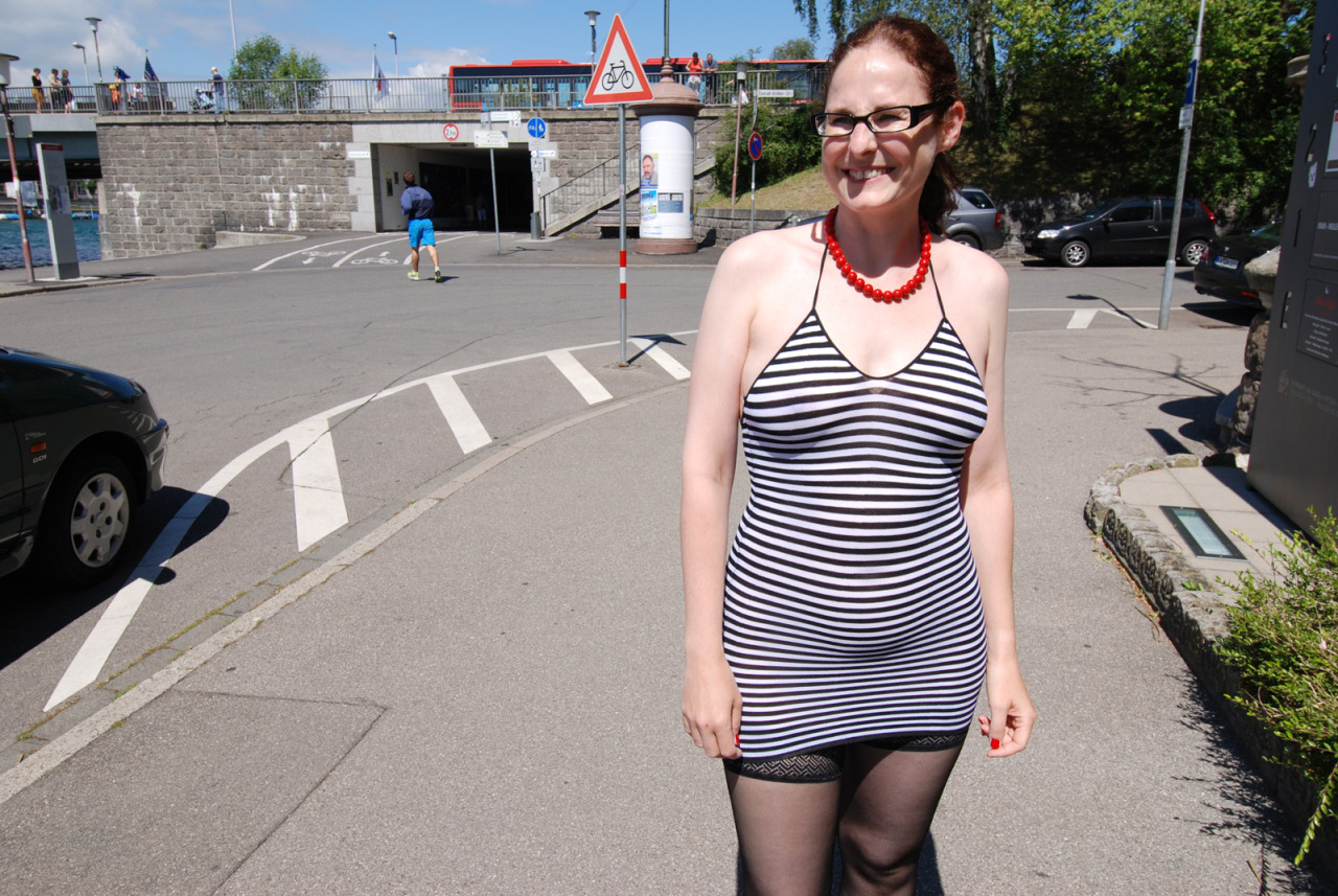 wifesabine:  Public walk in a tight sheer slutdress  Das macht mich total geil &hellip;