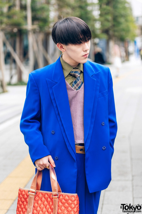 Tokyo fashion students Ibu and Banana on the street in Shibuya wearing mostly vintage fashion includ