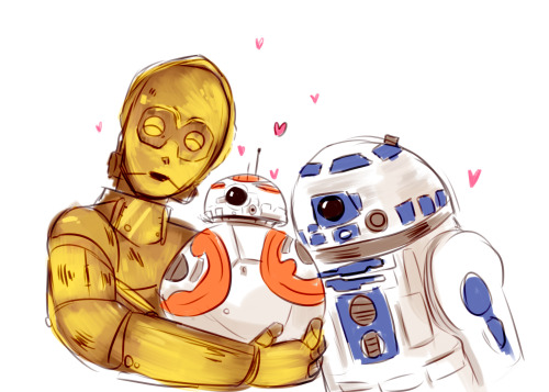 slimesharks:bb-8 and his four dads! doodles from twitter