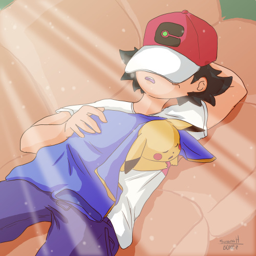 dragonbonez: Welp, this is the most I could do before having to go to sleep! A picture of Ash and Pikachu actually sleeping haha. Good night! 