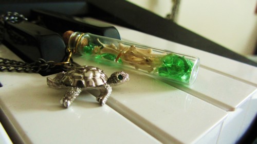 chekhovandowl:The following items are now for sale!Sea Turtle and Bone Vial NecklaceSea Horse and Bo