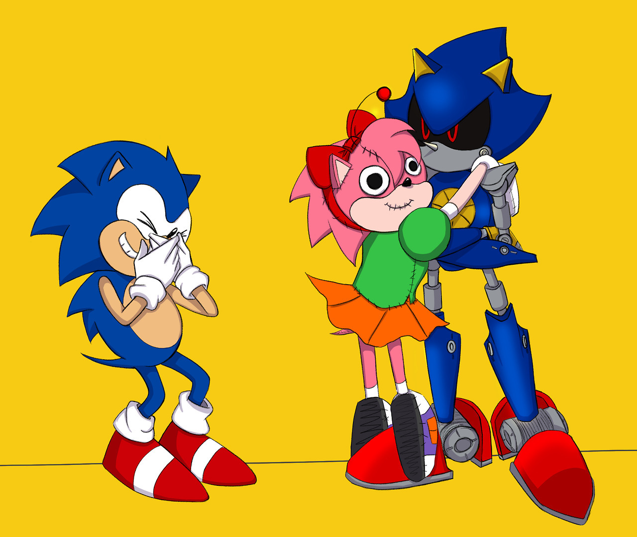 sonic the hedgehog, amy rose, dr. eggman, metal sonic, metal amy, and 1  more (sonic and 1 more) drawn by 9474s0ul