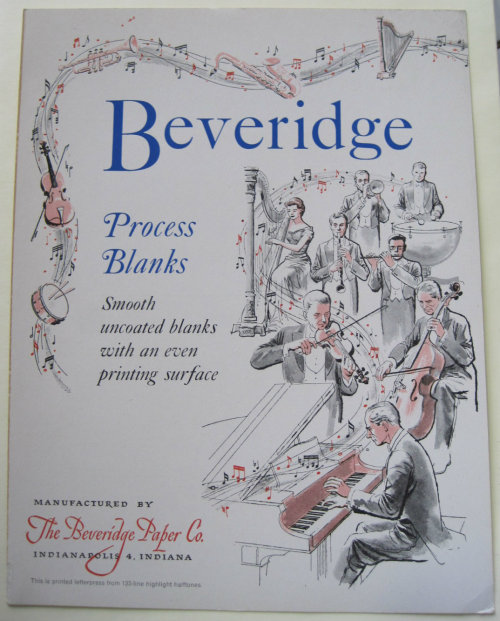 Strike up the band! This paper sample advertises uncoated paper from Beveridge Paper Co. Newberry ca