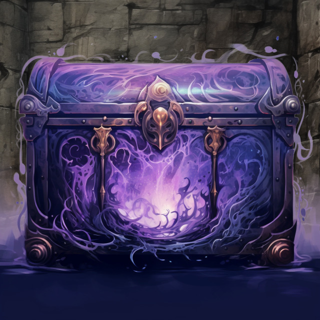 an arcane chest sits against a dungeon wall