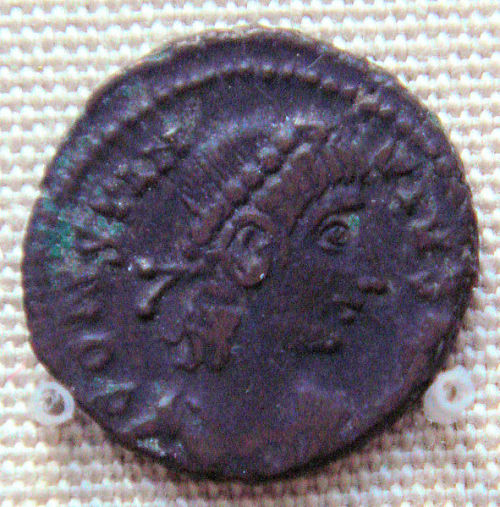Ancient Roman bronze coin of Constantius II (337-361 AD) found in Karghalik (Xianjiang Province), Ch